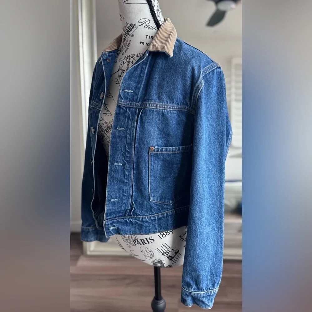vintage 80s 90s ralph lauren western denim corduroy collar jean jacket - Picture 7 of 13